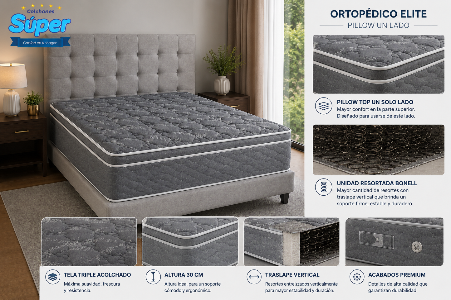 Colchón Ortopedico Elite Pillow Un Lado
