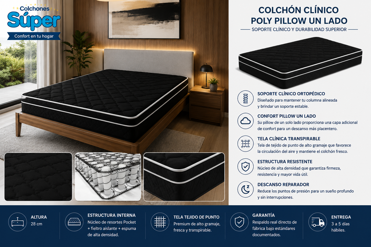 Colchón Clinico Poly Pillow Top Un Lado