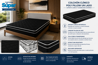 Colchón Clinico Poly Pillow Top Un Lado